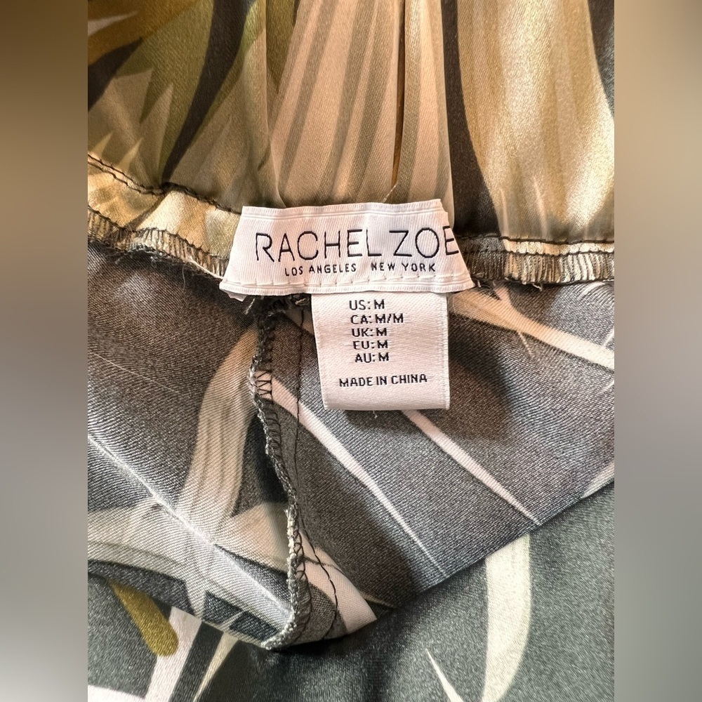 Rachel Zoe Palm Print Wide Leg Pants Tropical Green Elastic Waist M Vacation - Picture 7 of 8